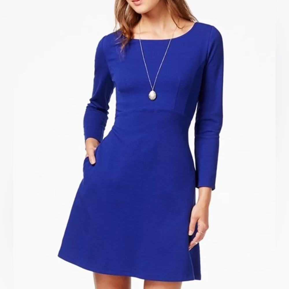 Royal Blue A-Line Simple Dress 3/4 Sleeves Size Small